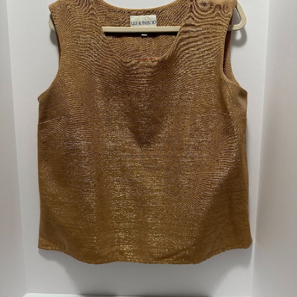 LILY & TAYLOR Women's Sleeveless Beige & Gold with Lining Pullover Top